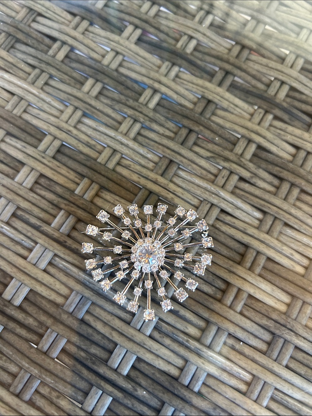 Radiant Silver Crystal Burst Brooch Pin